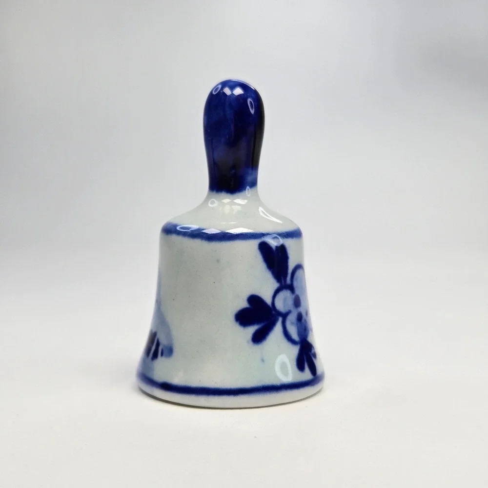 Vintage‎ Delft Style Ceramic Blue White Miniature Bell Floral Windmill